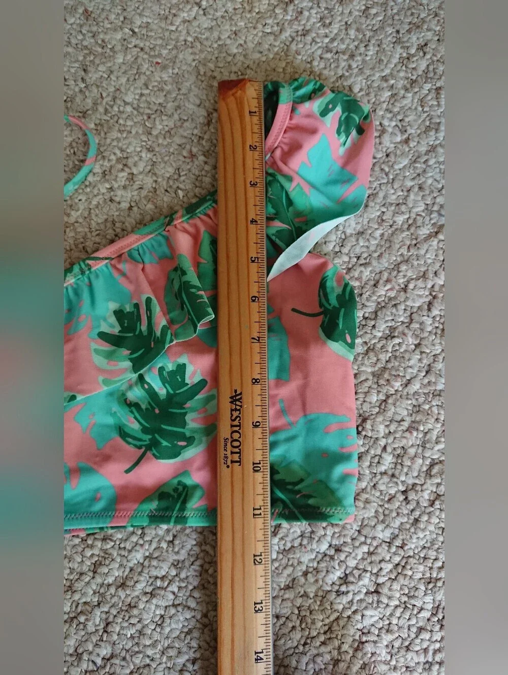 J. Crew CREWCUTS Pink & Green Tropical Leaf Two-Piece Swimsuit size 12-14